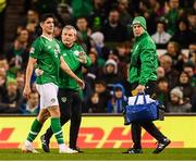 13 October 2018; Callum O'Dowda of Republic of Ireland leaves the pitch in the company of Dr Alan Byrne, team doctor, during the UEFA Nations League B group four match between Republic of Ireland and Denmark at the Aviva Stadium in Dublin. Photo by Stephen McCarthy/Sportsfile