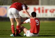 14 October 2018; Cian Kavanagh of St. Patrick's Athletic is congratulated by teammate Jamie Doyle after scoring his side's first goal during the National Under 15 Cup Final match between St. Patrick's Athletic and Cork City at Richmond Park in Inchicore, Dublin. Photo by Tom Beary/Sportsfile