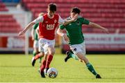 14 October 2018; Ben McCormack of St. Patrick's Athletic in action against Sean Cummins of Cork City during the National Under 15 Cup Final match between St. Patrick's Athletic and Cork City at Richmond Park in Inchicore, Dublin. Photo by Tom Beary/Sportsfile