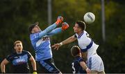 14 October 2018; Goalkeeper Liam Mailey of St. Judes clears under pressure from Lorcan Gavin of St. Vincents during the Dublin County Senior Club Football Championship semi-final match between St. Jude's and St. Vincent's at Parnell Park, Dublin. Photo by Ray McManus/Sportsfile