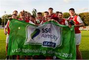 14 October 2018; St. Patrick's Athletic players celebrate with the cup following the National Under 15 Cup Final match between St. Patrick's Athletic and Cork City at Richmond Park in Inchicore, Dublin. Photo by Tom Beary/Sportsfile