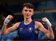 14 October 2018; Dean Clancy of Team Ireland, from Ballinacarrow, Sligo, celebrates after beating Hichem Maouche of Algeria during his men's flyweight (49-52KG) bout, preliminary round1, in the Youth Olympic Park on Day 8 of the Youth Olympic Games in Buenos Aires, Argentina. Photo by Eóin Noonan/Sportsfile