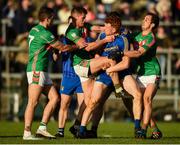 14 October 2018; Graham Pettit of Clann na Gael, centre, has a fracca with Eddie Nolan, second from left, Ian Kilbride, far left, and Darragh Sheehy of St.Brigid's, right, during the Roscommon County Senior Club Football Championship Final match between Clann na Gael and St Brigid's at Dr Hyde Park, Roscommon. Photo by Barry Cregg/Sportsfile