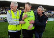 14 October 2018; Clann na Gael manager Feargal Shine, centre, celebrates victory after the game with team selector Eamon Harney, left, and a supporter following Roscommon County Senior Club Football Championship Final match between Clann na Gael and St Brigid's at Dr Hyde Park, Roscommon. Photo by Barry Cregg/Sportsfile