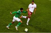 13 October 2018; Cyrus Christie of Republic of Ireland in action against Mathias Jørgensen of Denmark during the UEFA Nations League B group four match between Republic of Ireland and Denmark at the Aviva Stadium in Dublin. Photo by Sam Barnes/Sportsfile