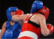14 October 2018; Lauren Kelly, left, of Team Ireland, from Monasterevin, Kildare, in action against Anastasiia Shamonova of Russia during their women's middleweight (69-75KG) bout, preliminaries round 1, in the Youth Olympic Park on Day 8 of the Youth Olympic Games in Buenos Aires, Argentina. Photo by Eóin Noonan/Sportsfile