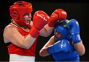 14 October 2018; Lauren Kelly, right, of Team Ireland, from Monasterevin, Kildare, in action against Anastasiia Shamonova of Russia during their women's middleweight (69-75KG) bout, preliminaries round 1, in the Youth Olympic Park on Day 8 of the Youth Olympic Games in Buenos Aires, Argentina. Photo by Eóin Noonan/Sportsfile