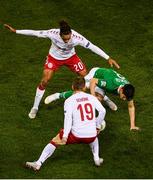 13 October 2018; Callum O'Dowda of Republic of Ireland in action against, Yussuf Poulsen, behind, and Lasse Schöne of Denmark  during the UEFA Nations League B group four match between Republic of Ireland and Denmark at the Aviva Stadium in Dublin. Photo by Sam Barnes/Sportsfile