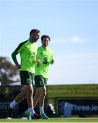 15 October 2018; Republic of Ireland's Richard Keogh, left, and Harry Arter during a training session at the FAI National Training Centre in Abbotstown, Dublin. Photo by Stephen McCarthy/Sportsfile