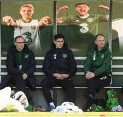 15 October 2018; Callum O'Dowda watches on during a Republic of Ireland training session in the company of manager Martin O'Neill, left, and physiotherapist Ciaran Murray, right, at the FAI National Training Centre in Abbotstown, Dublin. Photo by Stephen McCarthy/Sportsfile