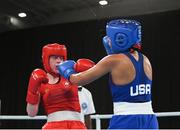 14 October 2018; Dearbhla Rooney, left, of Team Ireland, from Manorhamilton, Leitrim, in action against Roma Linda Martinez of USA during their women's feather weight, quarter final bout, in the Youth Olympic Park on Day 8 of the Youth Olympic Games in Buenos Aires, Argentina. Photo by Eóin Noonan/Sportsfile
