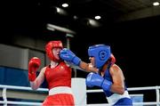 14 October 2018; Dearbhla Rooney, left, of Team Ireland, from Manorhamilton, Leitrim, in action against Roma Linda Martinez of USA during their women's feather weight, quarter final bout, in the Youth Olympic Park on Day 8 of the Youth Olympic Games in Buenos Aires, Argentina. Photo by Eóin Noonan/Sportsfile