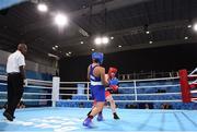 14 October 2018; Dearbhla Rooney, right, of Team Ireland, from Manorhamilton, Leitrim, in action against Roma Linda Martinez of USA during their women's feather weight, quarter final bout, in the Youth Olympic Park on Day 8 of the Youth Olympic Games in Buenos Aires, Argentina. Photo by Eóin Noonan/Sportsfile