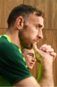 15 October 2018; Republic of Ireland manager Martin O'Neill and Richard Keogh during a press conference at the FAI National Training Centre in Abbotstown, Dublin. Photo by Stephen McCarthy/Sportsfile