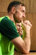 15 October 2018; Republic of Ireland manager Martin O'Neill and Richard Keogh during a press conference at the FAI National Training Centre in Abbotstown, Dublin. Photo by Stephen McCarthy/Sportsfile