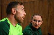 15 October 2018; Republic of Ireland manager Martin O'Neill and Richard Keogh during a Republic of Ireland press conference at the FAI National Training Centre in Abbotstown, Dublin. Photo by Stephen McCarthy/Sportsfile