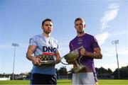 15 October 2018; St Jude's footballer Chris Guckian, left, and Kilmacud Crokes footballer Paul Mannion with The Clerys Perpetual Cup during a Dublin SHC / SFC Finals Media Launch at Parnell Park in Dublin. Photo by Piaras Ó Mídheach/Sportsfile