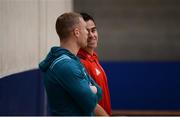 15 October 2018; Head coach Johann van Graan with Keith Earls during Munster Rugby squad training at the University of Limerick in Limerick. Photo by Diarmuid Greene/Sportsfile
