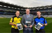 16 October 2018;  In attendance during Referee Development Plan Launch is Uachtarán Chumann Lúthchleas Gael John Horan, with referees Conor Lane, left, and James Owens, at Croke Park in Dublin. Photo by Sam Barnes/Sportsfile