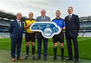 16 October 2018;  In attendance during Referee Development Plan Launch is Uachtarán Chumann Lúthchleas Gael John Horan, with, from left,Sean Martin, Vice-Chairman of Coiste Forbartha na Réiteoirí, Conor Lane, referee, James Owens, referee, and Patrick Doherty, National Match Officials Manager,  at Croke Park, Dublin. Photo by Sam Barnes/Sportsfile