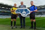 16 October 2018;  In attendance during Referee Development Plan Launch is Uachtarán Chumann Lúthchleas Gael John Horan, with referees Conor Lane, left, and James Owens, at Croke Park in Dublin. Photo by Sam Barnes/Sportsfile