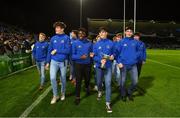 12 October 2018; The Leinster U18 schools team at half-time during the Heineken Champions Cup Pool 1 Round 1 match between Leinster and Wasps at the RDS Arena in Dublin. Photo by Brendan Moran/Sportsfile