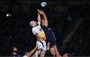 12 October 2018; Rhys Ruddock of Leinster contests a lineout with Kearnan Myall of Wasps during the Heineken Champions Cup Pool 1 Round 1 match between Leinster and Wasps at the RDS Arena in Dublin. Photo by Brendan Moran/Sportsfile