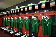 16 October 2018; A general view of the dressing room prior to the 2018/19 UEFA Under-19 European Championships Qualifying Round match between Republic of Ireland and Netherlands at City Calling Stadium, in Lissanurlan, Co. Longford. Photo by Harry Murphy/Sportsfile