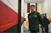 16 October 2018; Nathan Collins of Republic of Ireland arrives prior to the 2018/19 UEFA Under-19 European Championships Qualifying Round match between Republic of Ireland and Netherlands at City Calling Stadium, in Lissanurlan, Co. Longford. Photo by Harry Murphy/Sportsfile