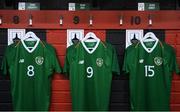 16 October 2018; A general view inside the dressing room prior to the 2018/19 UEFA Under-19 European Championships Qualifying Round match between Republic of Ireland and Netherlands at City Calling Stadium, in Lissanurlan, Co. Longford. Photo by Harry Murphy/Sportsfile