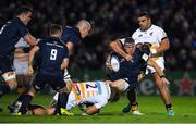 12 October 2018; Seán Cronin of Leinster is tackled by Tommy Taylor and Kieran Brookes of Wasps during the Heineken Champions Cup Pool 1 Round 1 match between Leinster and Wasps at the RDS Arena in Dublin. Photo by Brendan Moran/Sportsfile