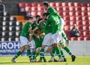 16 October 2018; William Ferry of Republic of Ireland, centre, celebrates after scoring his side's second goal with teammates during the 2018/19 UEFA Under-19 European Championships Qualifying Round match between Republic of Ireland and Netherlands at City Calling Stadium, in Lissanurlan, Co. Longford. Photo by Harry Murphy/Sportsfile