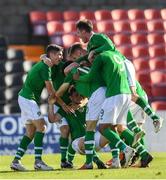 16 October 2018; William Ferry of Republic of Ireland celebrates after scoring his side's second goal with teammates during the 2018/19 UEFA Under-19 European Championships Qualifying Round match between Republic of Ireland and Netherlands at City Calling Stadium, in Lissanurlan, Co. Longford. Photo by Harry Murphy/Sportsfile
