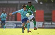 16 October 2018; Jonathan Afolabi of Republic of Ireland in action against Kik Pierie of Netherlands during the 2018/19 UEFA Under-19 European Championships Qualifying Round match between Republic of Ireland and Netherlands at City Calling Stadium, in Lissanurlan, Co. Longford. Photo by Harry Murphy/Sportsfile
