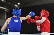 16 October 2018; Dean Clancy, right, of Team Ireland, from Ballinacarrow, Sligo, in action against Ivan Price of Team GB during the men's flyweight, semi final, event in the Youth Olympic Park on Day 10 of the Youth Olympic Games in Buenos Aires, Argentina. Photo by Eóin Noonan/Sportsfile