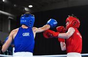 16 October 2018; Dean Clancy, right, of Team Ireland, from Ballinacarrow, Sligo, in action against Ivan Price of Team GB during the men's flyweight, semi-final, event in the Youth Olympic Park on Day 10 of the Youth Olympic Games in Buenos Aires, Argentina. Photo by Eóin Noonan/Sportsfile