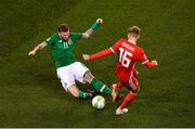 16 October 2018; James McClean of Republic of Ireland in action against David Brooks of Wales during the UEFA Nations League B group four match between Republic of Ireland and Wales at the Aviva Stadium in Dublin. Photo by Ramsey Cardy/Sportsfile