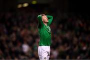 16 October 2018; Aiden O'Brien of Republic of Ireland reacts to a missed opportunity during the UEFA Nations League B group four match between Republic of Ireland and Wales at the Aviva Stadium in Dublin. Photo by Stephen McCarthy/Sportsfile