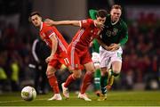 16 October 2018; Ben Davies of Wales in action against Aiden O'Brien of Republic of Ireland during the UEFA Nations League B group four match between Republic of Ireland and Wales at the Aviva Stadium in Dublin. Photo by Stephen McCarthy/Sportsfile