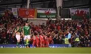 16 October 2018; Wales players celebrate after Harry Wilson scored their side's first goal during the UEFA Nations League B group four match between Republic of Ireland and Wales at the Aviva Stadium in Dublin. Photo by Ramsey Cardy/Sportsfile
