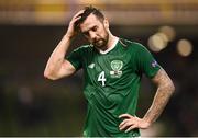 16 October 2018; Shane Duffy of Republic of Ireland reacts following his side's defeat during the UEFA Nations League B group four match between Republic of Ireland and Wales at the Aviva Stadium in Dublin. Photo by Stephen McCarthy/Sportsfile