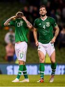 16 October 2018; Jeff Hendrick, left, and Shane Duffy of Republic of Ireland following the UEFA Nations League B group four match between Republic of Ireland and Wales at the Aviva Stadium in Dublin. Photo by Stephen McCarthy/Sportsfile