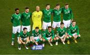 16 October 2018; The Republic of Ireland team, back row, from left to right, Cyrus Christie, Matt Doherty, Darren Randolph, Shane Duffy, Kevin Long and Richard Keogh. Front row, from left to right, Harry Arter, James McClean, Callum Robinson, Jeff Hendrick and Aiden O'Brien prior to the UEFA Nations League B group four match between Republic of Ireland and Wales at the Aviva Stadium in Dublin. Photo by Ramsey Cardy/Sportsfile