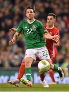 16 October 2018; Harry Arter of Republic of Ireland in action against Tom Lawrence of Wales during the UEFA Nations League B group four match between Republic of Ireland and Wales at the Aviva Stadium in Dublin. Photo by Brendan Moran/Sportsfile