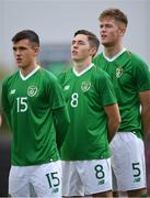 16 October 2018; Jason Knight, Conor Coventry and Nathan Collins of Republic of Ireland prior to the 2018/19 UEFA Under-19 European Championships Qualifying Round match between Republic of Ireland and Netherlands at City Calling Stadium, in Lissanurlan, Co. Longford. Photo by Harry Murphy/Sportsfile