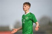 16 October 2018; Andrew Lyons of Republic of Ireland during the 2018/19 UEFA Under-19 European Championships Qualifying Round match between Republic of Ireland and Netherlands at City Calling Stadium, in Lissanurlan, Co. Longford. Photo by Harry Murphy/Sportsfile