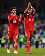16 October 2018; Tyler Roberts and Ashley Williams of Wales after the UEFA Nations League B group four match between Republic of Ireland and Wales at the Aviva Stadium in Dublin. Photo by Harry Murphy/Sportsfile