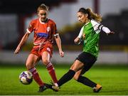 17 October 2018; Louise Corrigan of Peamount United in action against Rachel Graham of Shelbourne during the Continental Tyres FAI Women's Cup Semi-Final match between Shelbourne and Peamount United at Tolka Park, Dublin. Photo by Harry Murphy/Sportsfile