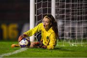 17 October 2018; Naoisha McAloon of Peamount United argues the ball is still in play during the Continental Tyres FAI Women's Cup Semi-Final match between Shelbourne and Peamount United at Tolka Park, Dublin. Photo by Harry Murphy/Sportsfile