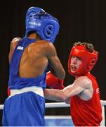 17 October 2018; Dean Clancy, right, of Team Ireland, from Ballinacarrow, Sligo, in action against Luiz Gabriel Chalot de Olivier of Brazil during the men's flyweight, bronze medal bout in Youth Olympic Park on Day 11 of the Youth Olympic Games in Buenos Aires, Argentina. Photo by Eóin Noonan/Sportsfile